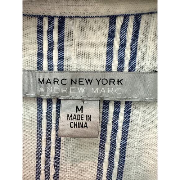 MARC NEW YORK | Blue White Striped Cotton Blend Floral Embroidered Top | Medium - Picture 6 of 7
